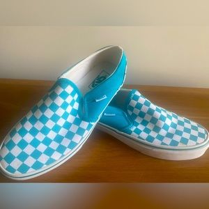 Van’s Teal Checkerboard Slip-On Shoes Women’s Size 8.5